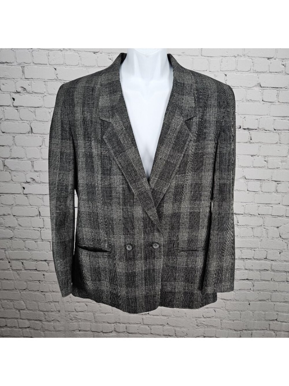 VTG Mark Shale Grey Check Double Breasted Notch Blazer Sport Coat USA 42